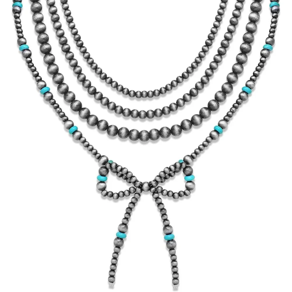 4pcs Western Navajo Pearl Stackble Necklace Jewelry For Women Beaded Chain Bow P